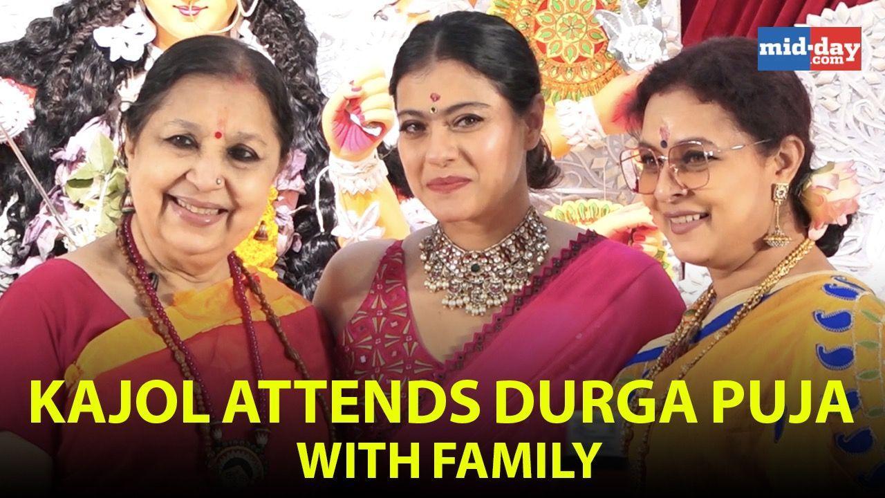 Kajol attends Durga Puja with family